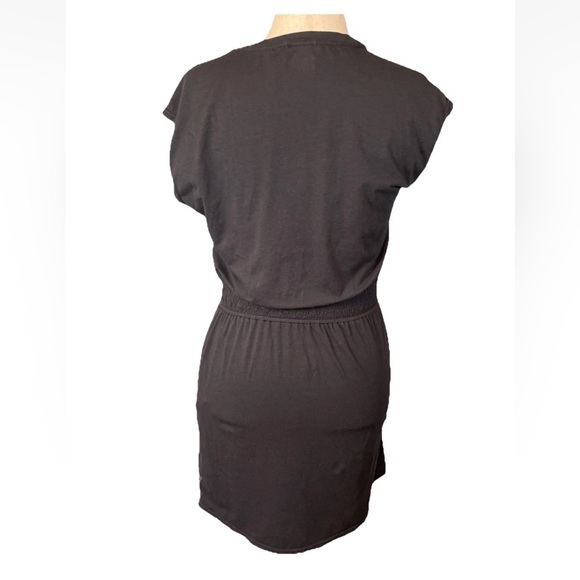 Merrell Dress Cinch Waist Cap Sleeve Lightweight Black Midi Pockets Size Small - Picture 3 of 7